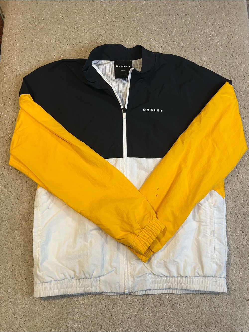 Oakley Jacket Adult LARGE Black Yellow White Windbreaker Full Zip California Men